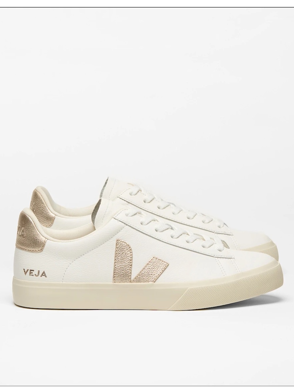 Veja Women’s White Sneakers with Champagne Gold Accents